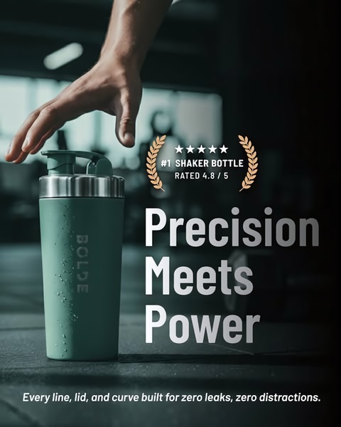 shaker bottle, protein shaker, blender bottle, sports bottle, fitness bottle, workout bottle, mixing bottle, social proof, product launch, lifestyle, trustworthy, bold, green, neutral